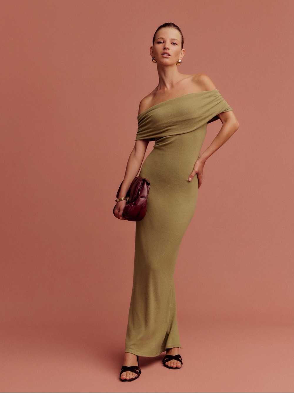 Reformation Josefina Knit Dress in Gold Coin